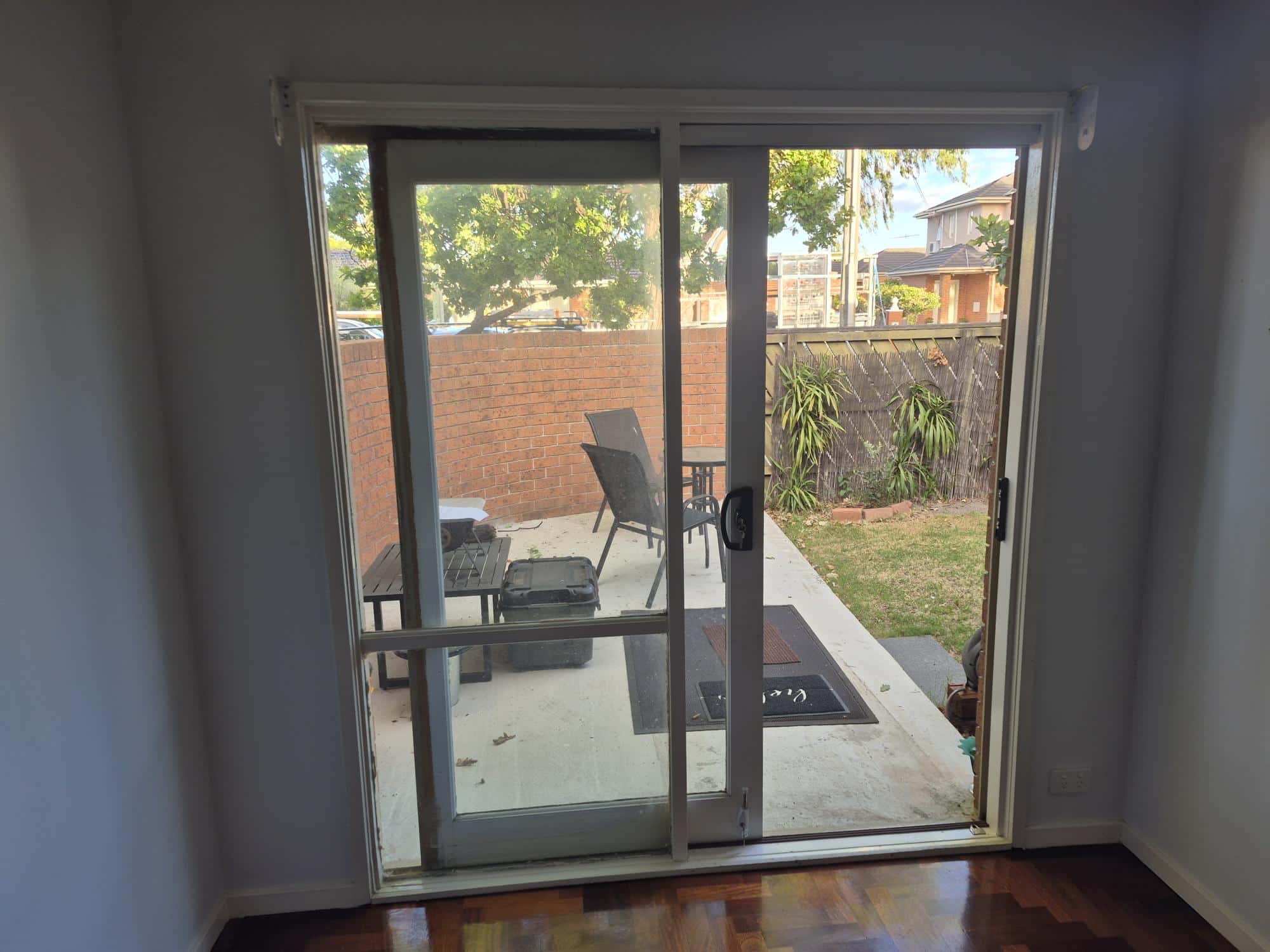 Aluminium Sliding Door with Invisigard inside (Before) - Moorabin