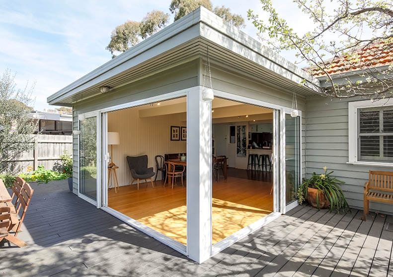 Aluminium Corner Stacker Doors — Windows And Doors in Cheltenham, VIC